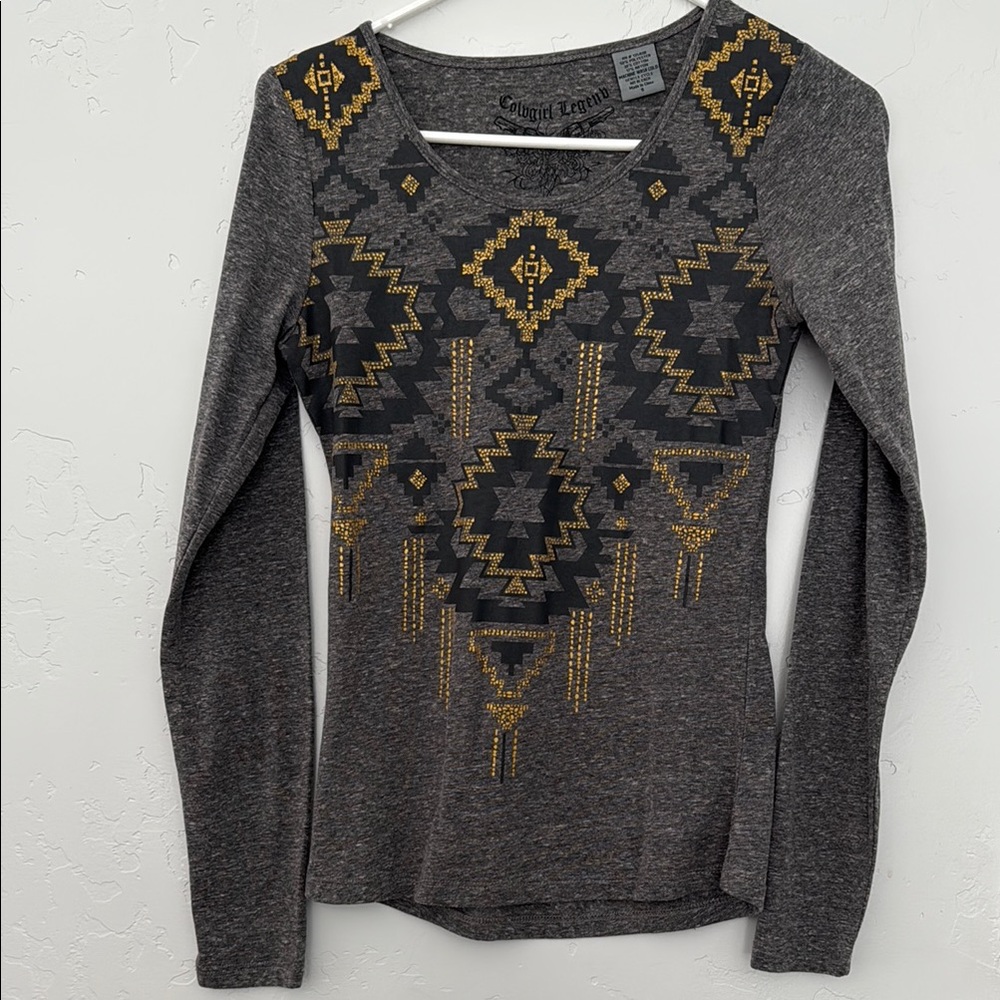 Gray and Gold Geometric Women's Top